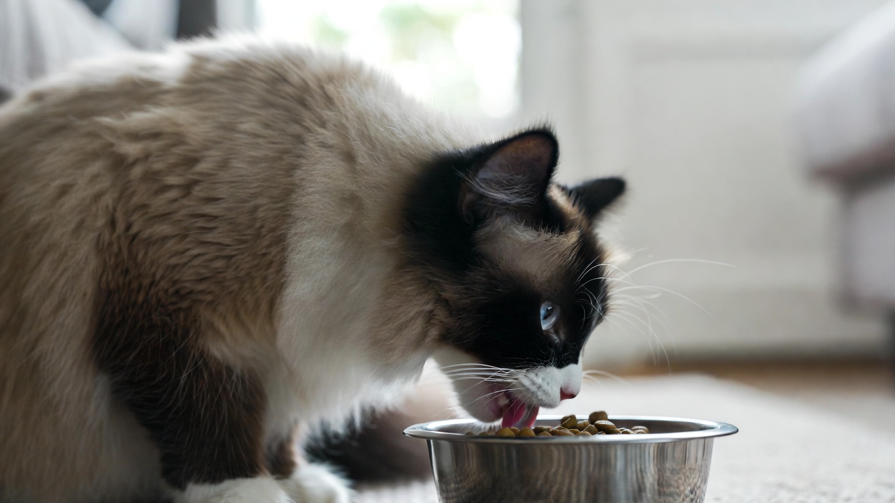 Kot rasowy jedzący posiłek – świadome karmienie dopasowane do potrzeb kota